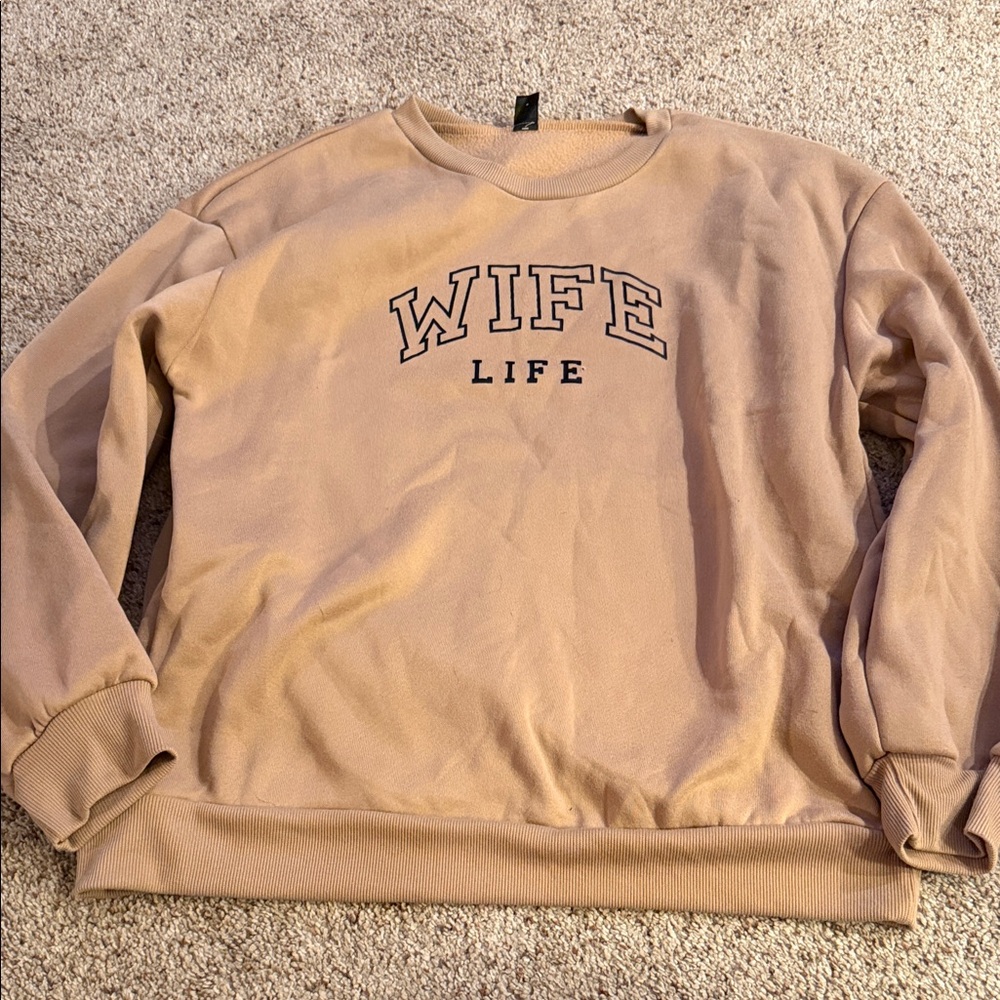 SHEIN Tan 'Wife Life' Crew Neck Sweater - Picture 1 of 10